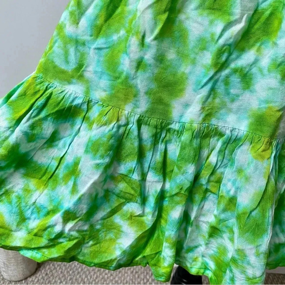 Raga Gypsy Festival Green Tie Dye Mini Skirt M Boho Flowy Rayon Summer Vacation - Picture 6 of 9